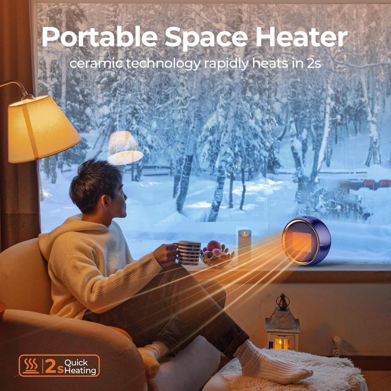 ASNUG Space Heater, Portable Electric PTC Ceramic Heaters for Indoor Use, 2S Efficient Heating, Tip-Over & Overheat Protection, Quiet Small Mini Desk Heater for Bathroom Home Office Bedroom - Image 2